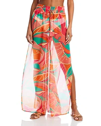 Ramy Brook Haley Swim Cover-up Trousers In Light Palm Green Exotic Palm