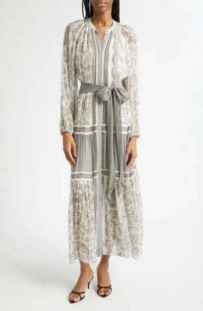 Ramy Brook Halley Mixed Print Long Sleeve Silk Dress In Multi