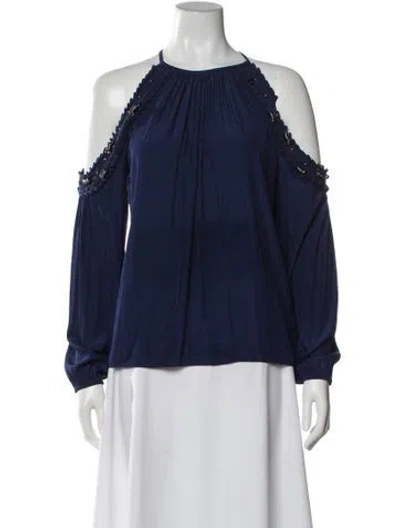 Pre-owned Ramy Brook Halterneck Long Sleeve Blouse In Blue