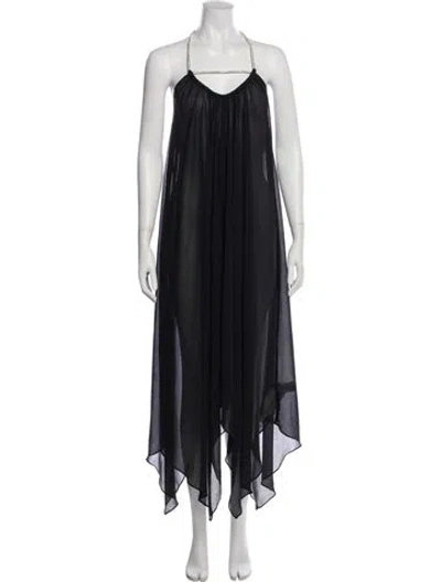Pre-owned Ramy Brook Halterneck Midi Length Dress In Black