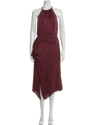 Pre-owned Ramy Brook Halterneck Midi Length Dress In Burgundy