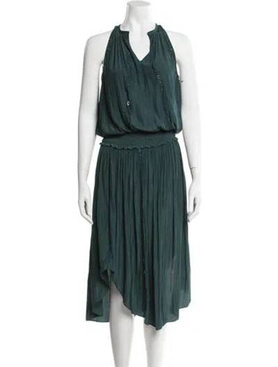 Pre-owned Ramy Brook Halterneck Midi Length Dress In Green