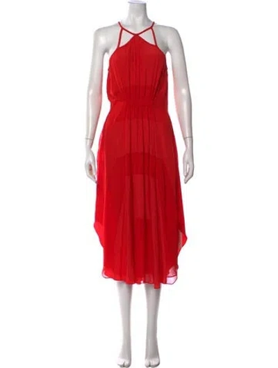 Pre-owned Ramy Brook Halterneck Midi Length Dress In Red