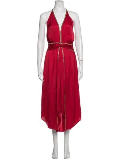 Pre-owned Ramy Brook Halterneck Midi Length Dress In Red