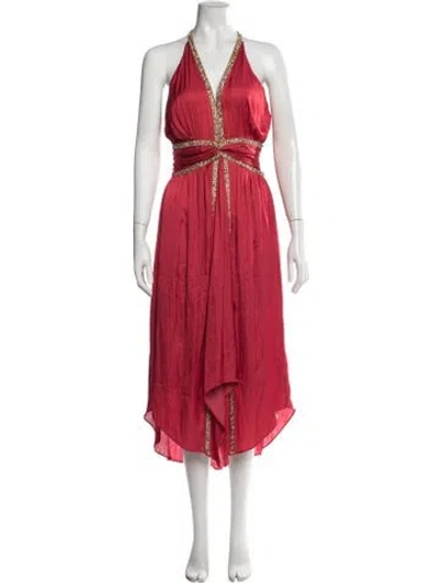 Pre-owned Ramy Brook Halterneck Midi Length Dress In Red