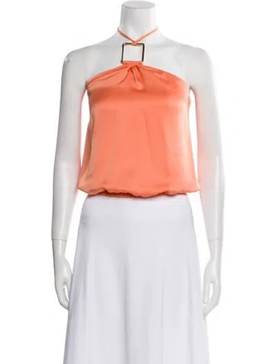 Pre-owned Ramy Brook Halterneck Sleeveless Crop Top W/ Tags In Orange