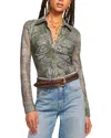 Ramy Brook Hamilton Plaid Jacquard Button Up Top In Dark Sage Tartan In Dark Sage Tartan