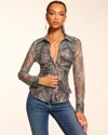 Ramy Brook Hamilton Plaid Jacquard Button Up Top In Dark Sage Tartan In Gray