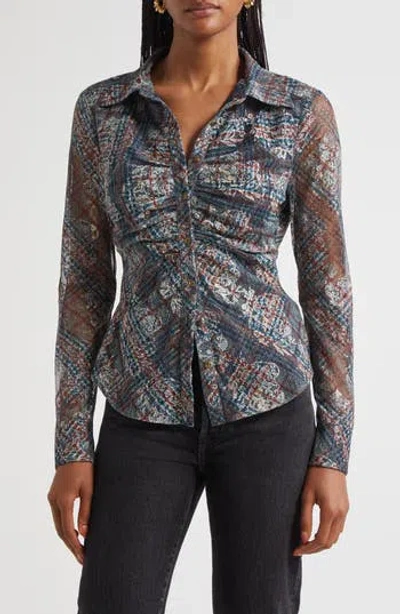 RAMY BROOK RAMY BROOK HAMILTON RUCHED MIXED PLAID BUTTON-UP SHIRT