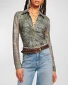 Ramy Brook Hamilton Plaid Jacquard Button Up Top In Dark Sage Tartan In Dark Sage Tartan