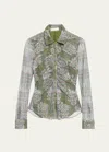 Ramy Brook Hamilton Plaid Jacquard Button Up Top In Dark Sage Tartan In Dark Sage Tartan