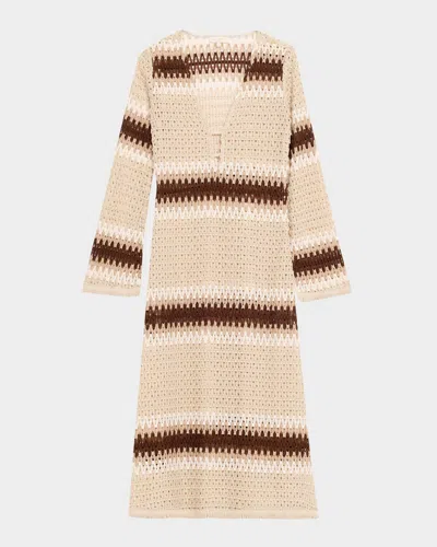 Ramy Brook Hannah Striped Knit Midi Dress In Brown