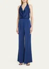 Ramy Brook Harriet Satin Halter Jumpsuit In Spring Navy