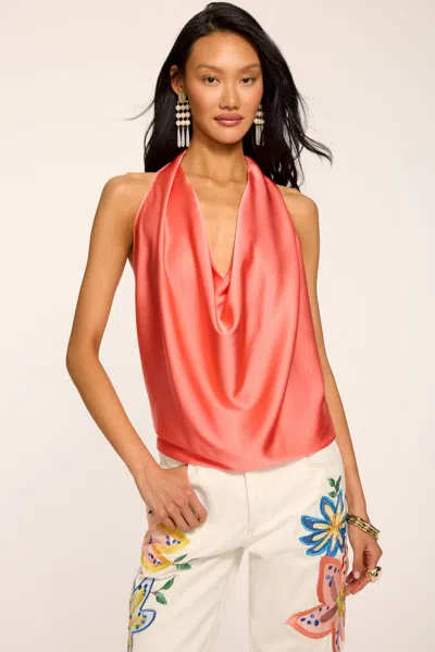 Ramy Brook Harriet Silk Halter Tank Top In Orange