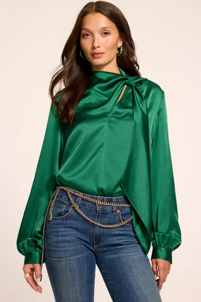 Ramy Brook Harry Silk Long Sleeve Blouse Deep Emerald In Green