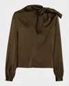 Ramy Brook Harry Tie-neck Silk Blouse In Brown