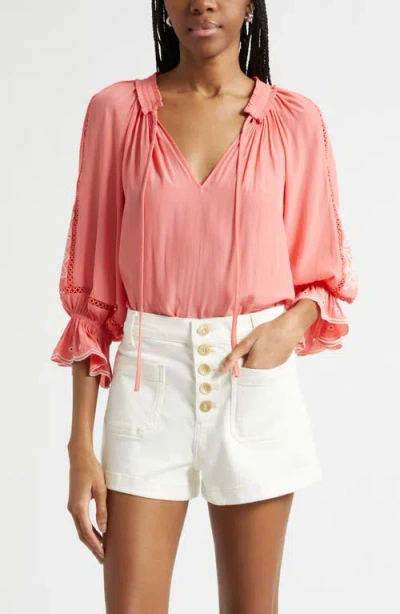 Ramy Brook Haven Embroidered Woven Shirt In Pink