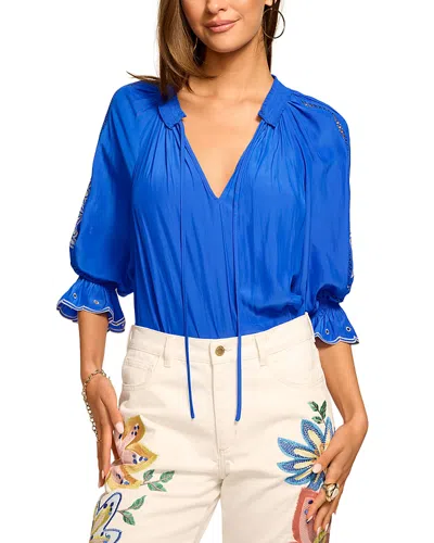 Ramy Brook Haven Embellished V-neck Top In Blue
