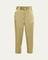 Ramy Brook Hayden Belted Cropped Satin Pants In Dark Sage