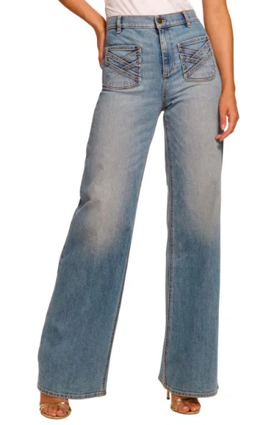 Ramy Brook Heidi Patch Pocket High Waist Wide Leg Jeans In Blue