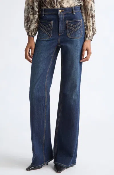Ramy Brook Heidi Wide Leg High Waist Jeans In Blue