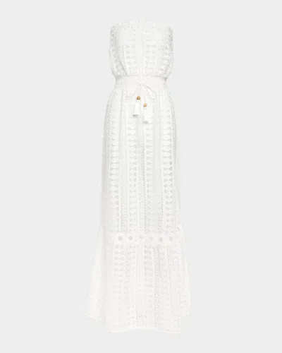 Ramy Brook Henrietta Cotton Embroidered Strapless Coverup Dress White In Pink