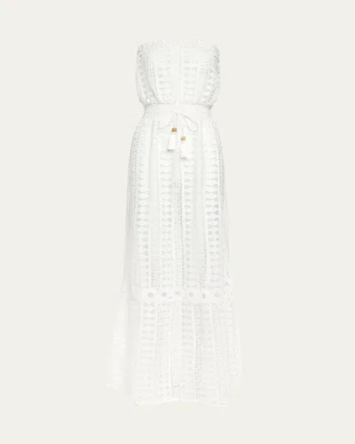 Ramy Brook Henrietta Embroidered Strapless Maxi Dress In White Cott