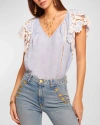 RAMY BROOK HILLARY EMBROIDERED FLUTTER-SLEEVE BLOUSE