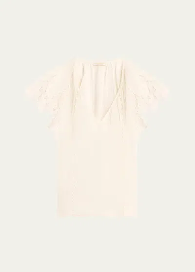 Ramy Brook Hillary Embroidered Flutter-sleeve Blouse In White Embroidered