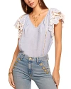 Ramy Brook Hillary Embroidered Flutter-sleeve Blouse In Chambray Embroidered