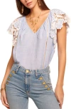 Ramy Brook Hillary Embroidered Flutter-sleeve Blouse In Chambray Embroidered Boho