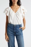 Ramy Brook Hilllary Lace Sleeve Linen Top In White Embroidered Boho Linen