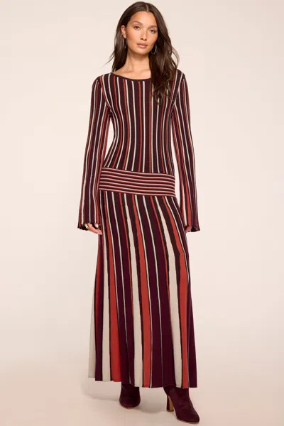 Ramy Brook Hope Striped Knit Long Sleeve Maxi Dress In Cranberry Stripe