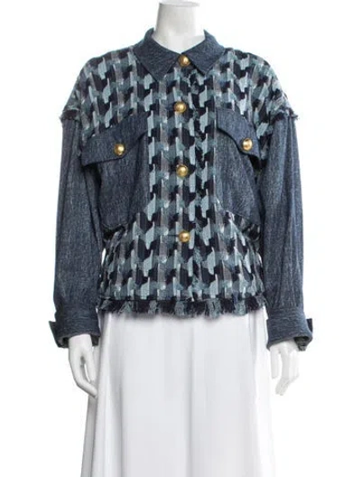 Pre-owned Ramy Brook Houndstooth Print Jacket W/ Tags In Blue