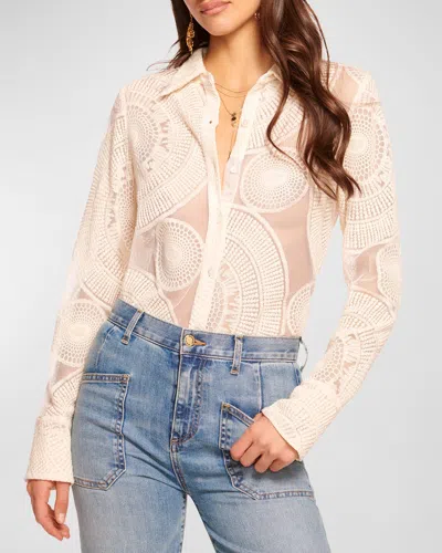 Ramy Brook Hulda Sheer Button-front Blouse In Rattan Medallion