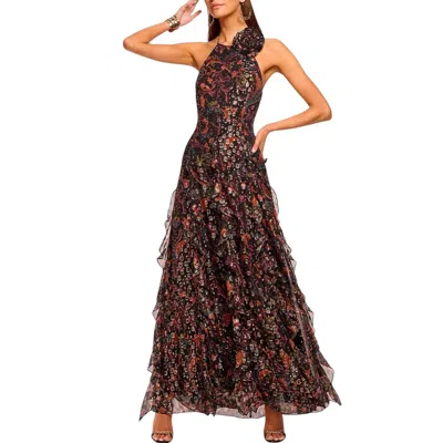 Ramy Brook Idella Printed Halter Gown In Black Multi