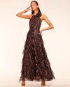 Ramy Brook Idella Metallic Print Halter Gown In Brown