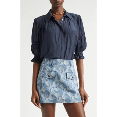 Ramy Brook Illyria Floral Cutout Woven Shirt In Blue
