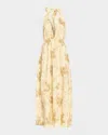Ramy Brook Imelda Metallic Floral Plunge Halter Neck Maxi Dress In Yellow
