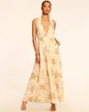 Ramy Brook Imelda Metallic Floral Plunge Halter Neck Maxi Dress