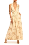 Ramy Brook Imelda Metallic Floral Plunge Halter Neck Maxi Dress