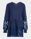 Ramy Brook Ingrid Mixed Media Sleeveless Minidress In Spring Navy Eyelet