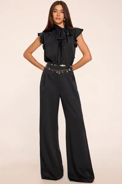 Ramy Brook Irene Tie Neck Short Sleeve Jumpsuit In Black