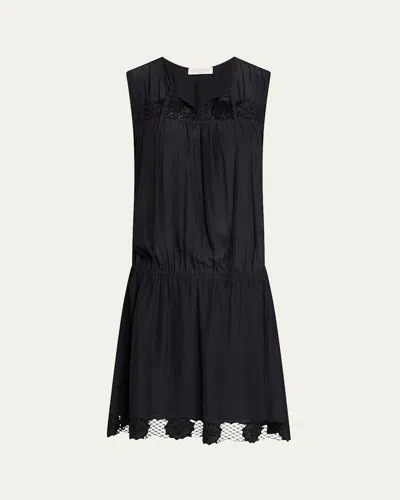 Ramy Brook Irma Embroidered Drop-waist Dress In Black