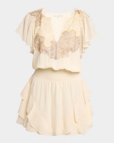 Ramy Brook Ismeria Embroidered Chiffon Mini Dress In Neutral