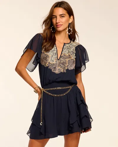 Ramy Brook Ismeria Smocked Lace Embellished Mini Dress In Blue