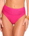 Ramy Brook Ivo Pleated High Rise Bikini Bottom In Perfect Pink