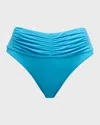 Ramy Brook Ivo Pleated High Rise Bikini Bottom In Blue