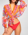 Ramy Brook Women's Izora Printed Chiffon Top In Apricot Multi