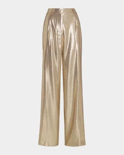 Ramy Brook Izzy Silk Lame Wide-leg Pants In Gold